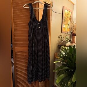 Blue polka dot long dress XS EUC